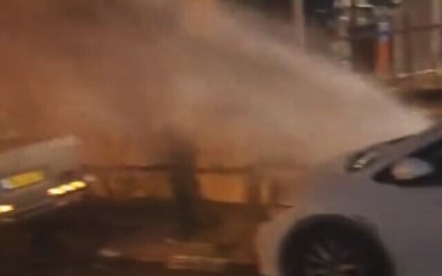 The scene of a rocket impact in Tel Aviv-Jaffa on November 14, 2023. (Screen capture/X)