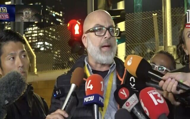 A relative of a Gaza hostage speaks to the media in Tel Aviv on November 20, 2023. (Screen capture/Channel 12) A relative of a Gaza hostage speaks to the media in Tel Aviv on November 20, 2023. (Screen capture/Channel 12)