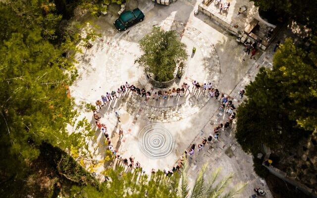 Supernova party survivors in a closing ceremony at the Secret Forest retreat center in Cyprus, in an undated photo. (courtesy)