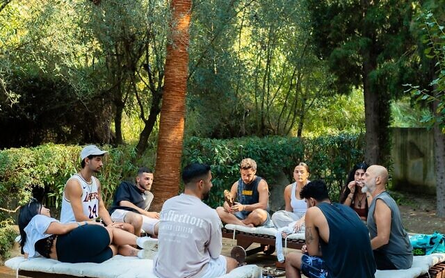 Supernova party survivors in a group therapy session at the Secret Forest retreat center in Cyprus, in an undated photo. (courtesy)