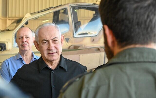 In this handout photo, Prime Minister Benjamin Netanyahu tours the Israeli Air Force's Ramon base on November 5, 2023. (Kobi Gideon/GPO) In this handout photo, Prime Minister Benjamin Netanyahu tours the Israeli Air Force's Ramon base on November 5, 2023. (Kobi Gideon/GPO)
