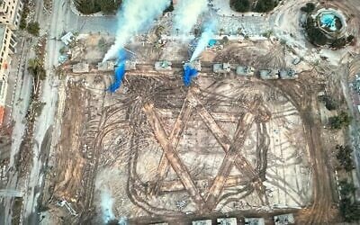 A Star of David drawn by armored vehicles in the Golani brigade to remember their fallen, in Gaza City, November 17, 2023. (Israel Defense Forces) A Star of David drawn by armored vehicles in the Golani brigade to remember their fallen, in Gaza City, November 17, 2023. (Israel Defense Forces)