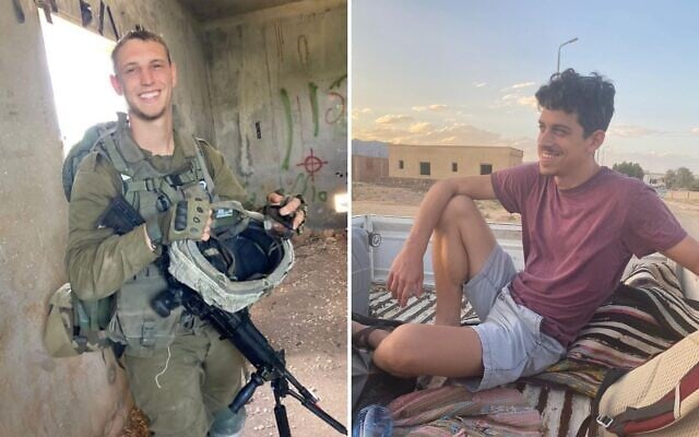 Sergeant Binyamin Meir Airley, 21, left, and Captain (res.) Roey Biber, 28, right, were killed in battle in northern Gaza on November 18, 2023. (Israel Defense Forces) Sergeant Binyamin Meir Airley, 21, left, and Captain (res.) Roey Biber, 28, right, were killed in battle in northern Gaza on November 18, 2023. (Israel Defense Forces)