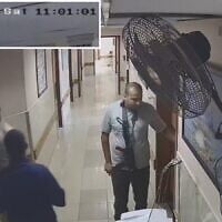 Hamas terrorists are seen at Gaza City's Shifa Hospital, as seen on surveillance footage from October 7, 2023. (IDF)