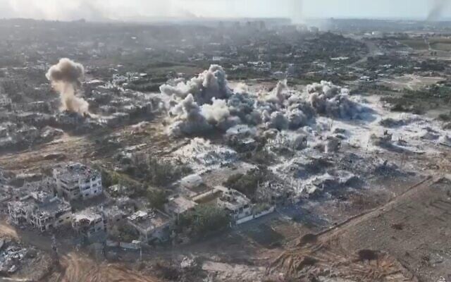 Smoke rises above an underground complex as the IDF blows up a tunnel network in Beit Hanoun, northern Gaza, in footage released on November 19, 2023. (Kan TV Screenshot, used in accordance with clause 27a of the copyright law) Smoke rises above an underground complex as the IDF blows up a tunnel network in Beit Hanoun, northern Gaza, in footage released on November 19, 2023. (Kan TV Screenshot, used in accordance with clause 27a of the copyright law)