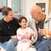 Avigail Idan is reunited with her aunt Liron and uncle Zuli at the Schneider children's hospital on November 27, 2023. (Schneider hospital)