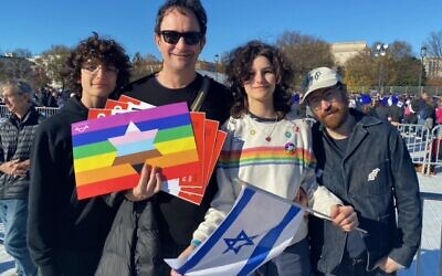 Protesters at the March for Israel rally, November 14, 2023, at the National Mall in Washington. (Sarah Rosen/Times of Israel)