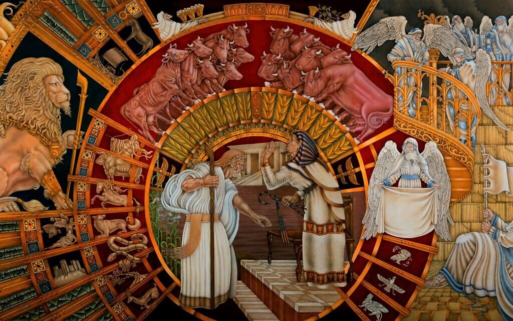 One of Mauricio Avayu's 40 murals depicting key moments in the Torah is displayed at the Jeffrey D. Schwartz & Na Tang Jewish Taiwan Cultural Association center in Taipei. (Courtesy of Avayu via JTA)