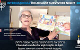 Actor Jamie Lee Curtis reads a page from her children's book during remarks at the Claims Conference's virtual event, December 11, 2023. (Screen capture)