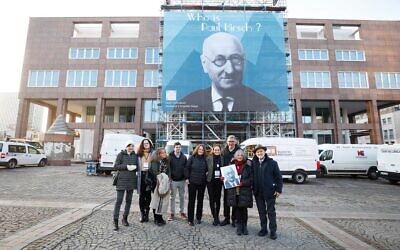 Descendants of Paul Hirsch commemorate the former German mayor in Dortmund, November 30, 2023. (Courtesy of Combat Antisemitism Movement via JTA)