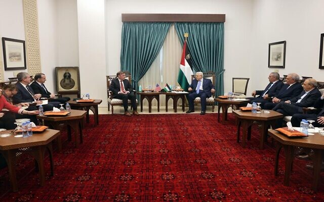 US National Security Adviser Jake Sullivan meets with Palestinian Authority President Mahmoud Abbas in Ramallah on December 15, 2023. (Wafa)