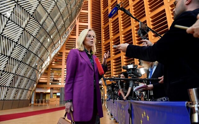 Then-Dutch finance minister Sigrid Kaag answers journalists at the EU headquarters in Brussels on February 13, 2023. (John Thys/AFP, File) Then-Dutch finance minister Sigrid Kaag answers journalists at the EU headquarters in Brussels on February 13, 2023. (John Thys/AFP, File)