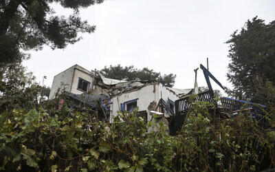 File: A house damaged in a strike by Lebanon's Hezbollah terror group in Kibbutz Manara, northern Israel near the Lebanon border, on November 27, 2023. (jalaa marey / AFP)