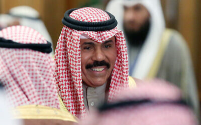 Kuwait's then-Crown Prince Sheikh Nawaf al-Ahmad al-Jaber al-Sabah arrives to attend the 20th conference of the Arab Inter-Parliamentary Union (AIPU) in Kuwait City on January 19, 2014. (Yasser Al-Zayyat/AFP)