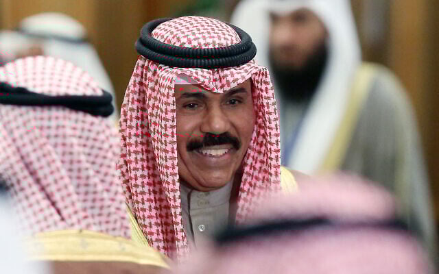 Kuwait's then-Crown Prince Sheikh Nawaf al-Ahmad al-Jaber al-Sabah arrives to attend the 20th conference of the Arab Inter-Parliamentary Union (AIPU) in Kuwait City on January 19, 2014. (Yasser Al-Zayyat/AFP)
