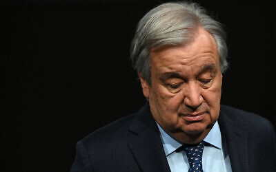 UN Secretary-General Antonio Guterres speaks during an interview at the United Nations headquarters ahead of the COP28 meeting in New York, November 29, 2023. (Andrea RENAULT / AFP)