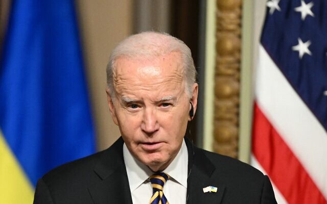 US President Joe Biden speaks during a joint press conference with Ukraine's President Volodymyr Zelensky, in the Indian Treaty Room of the Eisenhower Executive Office Building, next to the White House in Washington, on December 12, 2023. (Mandel Ngan/AFP) US President Joe Biden speaks during a joint press conference with Ukraine's President Volodymyr Zelensky, in the Indian Treaty Room of the Eisenhower Executive Office Building, next to the White House in Washington, on December 12, 2023. (Mandel Ngan/AFP)