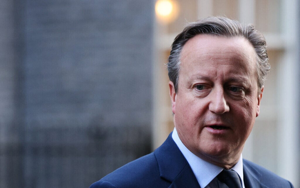 Britain's Foreign Secretary David Cameron leaves from 10 Downing Street in central London on December 12, 2023, after attending a cabinet meeting. (Adrian Dennis/AFP)