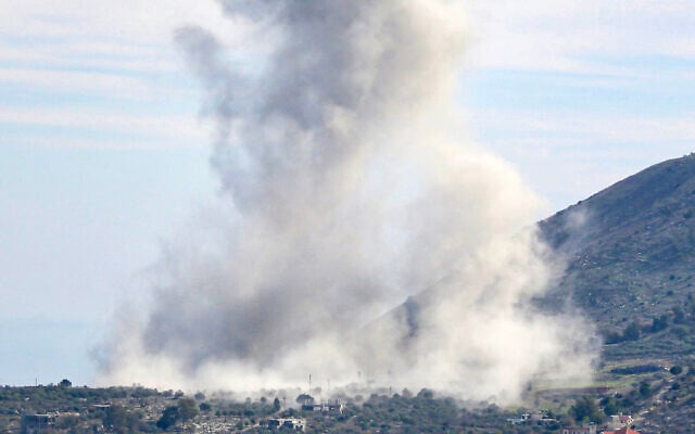 A picture taken from the outskirts of south Lebanon's village of Aitaroun shows smoke billowing after an Israeli strike on December 17, 2023 (AFP) A picture taken from the outskirts of south Lebanon's village of Aitaroun shows smoke billowing after an Israeli strike on December 17, 2023 (AFP)