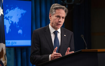 US Secretary of State Antony Blinken speaks during his end-of-year news conference on December 20, 2023, at the State Department in Washington, DC. (Roberto Schmidt/AFP)