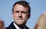 French President Emmanuel Macron visits the Royal Jordanian Air Force's Prince Hassan Air Base (H5), about 117 kilometers northwest of the capital Amman, on December 22, 2023. (Ludovic MARIN / AFP)