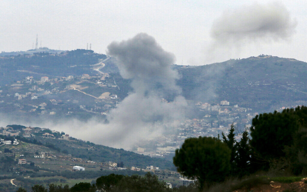File: Smoke billows after Israeli strikes in Lebanon's southern town of Kfar Kila near the border with Israel on December 21, 2023 (AFP)