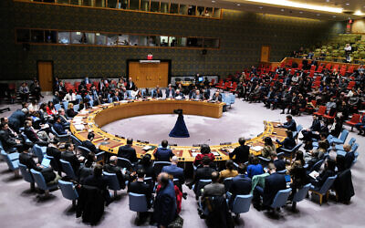 The UN Security Council meets about the situation in the Middle East at UN headquarters in New York on December 22, 2023. (Charly Ttriballeau/AFP)