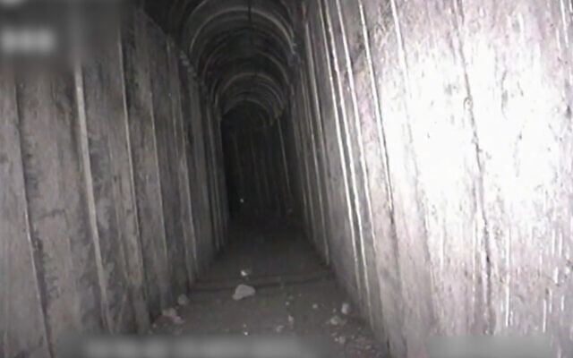 This image from video shows a Hamas tunnel discovered by the IDF underneath Gaza City's Rantisi Hospital, in a handout video published December 27, 2023. (Israel Defense Forces) This image from video shows a Hamas tunnel discovered by the IDF underneath Gaza City's Rantisi Hospital, in a handout video published December 27, 2023. (Israel Defense Forces)