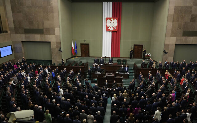 Newly-elected members of Poland's parliament attend the first session of the lower house, or Sejm, in Warsaw, Poland, Nov. 13, 2023. (AP Photo/Czarek Sokolowski) Newly-elected members of Poland's parliament attend the first session of the lower house, or Sejm, in Warsaw, Poland, Nov. 13, 2023. (AP Photo/Czarek Sokolowski)