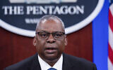 US Secretary of Defense Lloyd Austin makes remarks at a virtual Ukraine Defense Contact Group (UDCG) meeting, at the Pentagon in Washington, November 22, 2023. (Cliff Owen/AP)