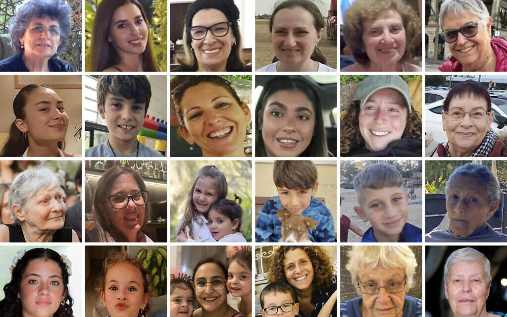 This combination of undated images shows residents of Kibbutz Nir Oz who have been freed from Hamas captivity in the Gaza Strip, where they had been held hostage since an October 7 cross-border attack. Top row from left: Adina Moshe, Sapir Cohen, Ofelia Roitman, Irena Tati, Yelena Trufanov, Ada Sagi. Second row from left: Sahar Kalderon and her brother Erez Kalderon, Liat Atzili, Ilana Gritzewsky, Shani Goren, Channa Peri. Third row from left: Yaffa Adar, Nili Margalit, sisters Aviv, right, and Raz Asher Katz, Eitan Yahalomi, Yagil Yaakov, Tamar Metzger. Bottom row from left: Dafna Elyakim and her sister Ela Elyakim, Sharon Aloni Cunio, center, and her twin daughters, Emma and Yuli, Keren Munder and her son Ohad, Ditza Heiman, Hannah Katzir. (Hostages and Missing Families Forum via AP) This combination of undated images shows residents of Kibbutz Nir Oz who have been freed from Hamas captivity in the Gaza Strip, where they had been held hostage since an October 7 cross-border attack. Top row from left: Adina Moshe, Sapir Cohen, Ofelia Roitman, Irena Tati, Yelena Trufanov, Ada Sagi. Second row from left: Sahar Kalderon and her brother Erez Kalderon, Liat Atzili, Ilana Gritzewsky, Shani Goren, Channa Peri. Third row from left: Yaffa Adar, Nili Margalit, sisters Aviv, right, and Raz Asher Katz, Eitan Yahalomi, Yagil Yaakov, Tamar Metzger. Bottom row from left: Dafna Elyakim and her sister Ela Elyakim, Sharon Aloni Cunio, center, and her twin daughters, Emma and Yuli, Keren Munder and her son Ohad, Ditza Heiman, Hannah Katzir. (Hostages and Missing Families Forum via AP)