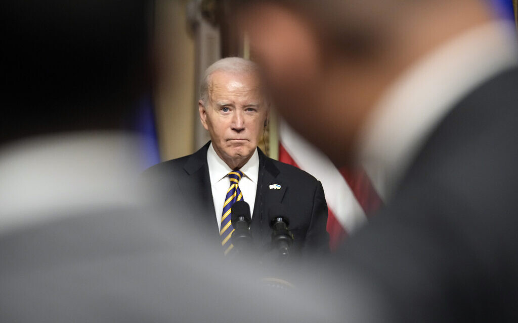 President Joe Biden listens to a question from a reporter during a news conference with Ukrainian President Volodymyr Zelenskyy in the Indian Treaty Room in the Eisenhower Executive Office Building on the White House Campus, Tuesday, Dec. 12, 2023, in Washington. (AP Photo/Andrew Harnik) President Joe Biden listens to a question from a reporter during a news conference with Ukrainian President Volodymyr Zelenskyy in the Indian Treaty Room in the Eisenhower Executive Office Building on the White House Campus, Tuesday, Dec. 12, 2023, in Washington. (AP Photo/Andrew Harnik)