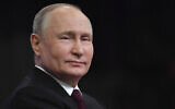Russian President Vladimir Putin attends his annual news conference in Moscow, Russia, Dec. 14, 2023. (Aleksander Kazakov, Sputnik, Kremlin Pool Photo via AP)