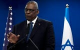US Secretary of Defense Lloyd Austin makes a joint statement with Defense Minister Yoav Gallant in Tel Aviv, December 18, 2023. (Maya Alleruzzo/AP)