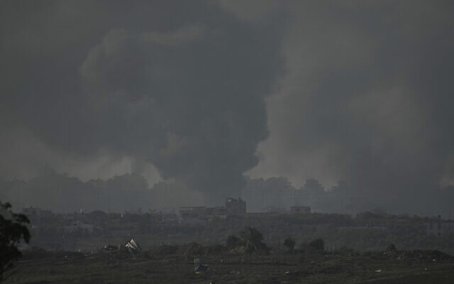 Smoke rises following Israeli shelling in the Gaza Strip, Dec. 26, 2023. (AP Photo/Leo Correa)