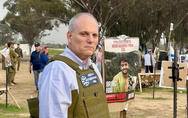 CEO of the Conference of Presidents of Major American Jewish Organizations William Daroff at the site of the October 7 Supernova rave massacre, December 25, 2023. (courtesy)