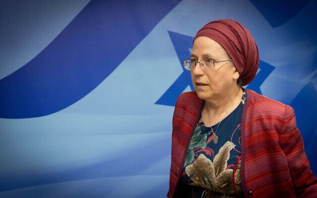Settlements Minister Orit Strock arrives for a meeting at the Prime Minister's office in Jerusalem on September 27, 2023 (Chaim Goldberg/Flash90) Settlements Minister Orit Strock arrives for a meeting at the Prime Minister's office in Jerusalem on September 27, 2023 (Chaim Goldberg/Flash90)