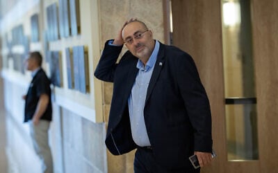 MK Nissim Vaturi arrives at a Likud party meeting at the Knesset in Jerusalem on December 3, 2023. (Yonatan Sindel/Flash90)