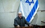 Prime Minister Benjamin Netanyahu attends a plenum session for Israelis held kidnapped by Hamas terrorists in Gaza, at the assembly hall of the Knesset, Jerusalem, on December 25, 2023. (Yonatan Sindel/Flash90)
