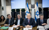 Prime Minister Benjamin Netanyahu (2nd right) chairs a cabinet meeting at the the Kirya military base in Tel Aviv, Dec. 31, 2023. (Miriam Alster/Flash90)