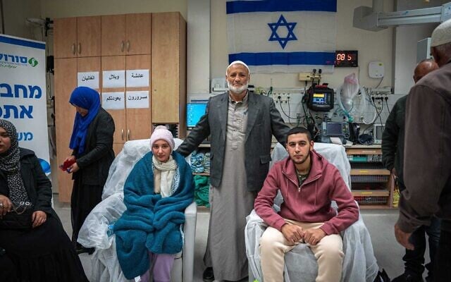 The Zaiyde siblings with family at Soroka Medical Center, December 1, 2023. (Courtesy) The Zaiyde siblings with family at Soroka Medical Center, December 1, 2023. (Courtesy)