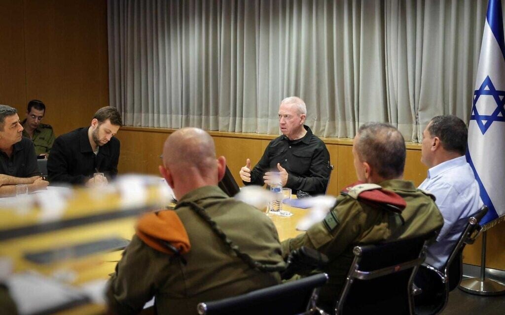 Defense Minister Yoav Gallant attends a situational assessment regarding the security situation on Israel's northern border, December 5, 2023. (Ariel Hermoni/Israel Defense Ministry)