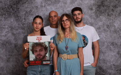 The Ohel family whose son, Alon, featured in the poster, was taken hostage by Hamas terrorists on October 7, 2023. (Courtesy)