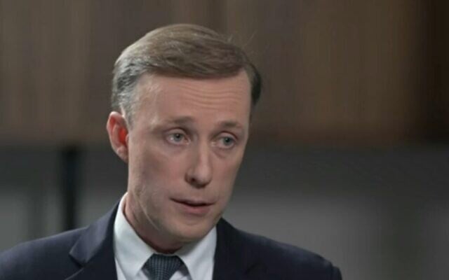 US National Security Adviser Jake Sullivan speaks to Channel 12 news on December 14, 2023. (Channel 12 screenshot used in accordance with Clause 27a of the Copyright Law)