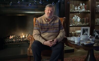 Stephen Fry gives Channel 4's alternative Christmas message, December 25, 2023. (Channel 4 screenshot: used in accordance with Clause 27a of the Copyright Law)