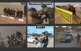 A screenshot from a Wall Street Journal video analysis aired on December 12, 2023, showing images from annual drills by Gazan terror groups next to similar images from Hamas's October 7 onslaught in southern Israel. (Screenshot: Wall Street Journal)