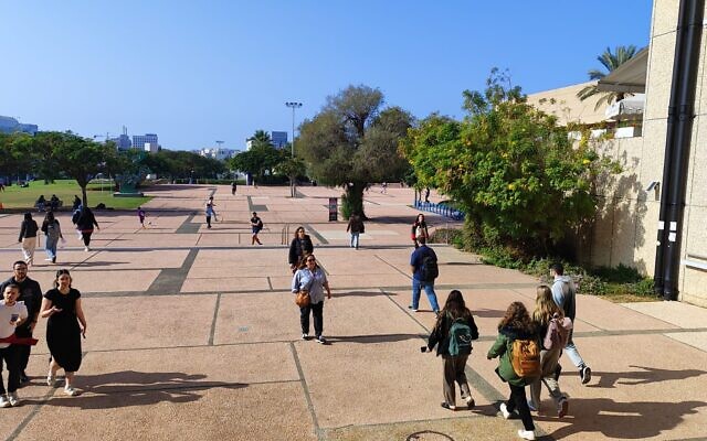 The Tel Aviv University campus, on December 31, 2023. (Gavriel Fiske/TOI)