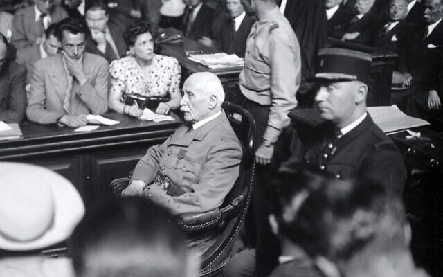 Philippe Pétain sits at his trial in July 1945 in Paris. (Photo by PIGISTE / AFP)