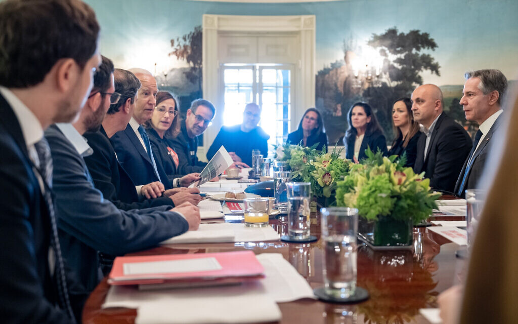 File - US President Joe Biden meets at the White House with relatives of American hostages held by terrorists in Gaza, December 13, 2023 (White House)