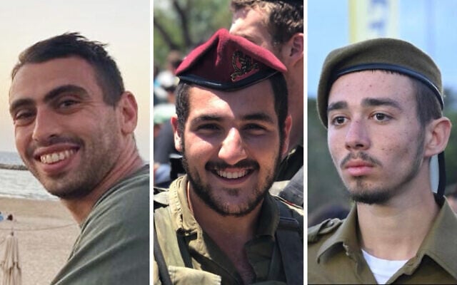 (L-R) Omri Ben Shachar, Liav Atiya and Maor Cohen Eisenkot, whom the Israel Defense Forces announced on December 9, 2023, were killed as part of the war against Hamas. (Israel Defense Forces)